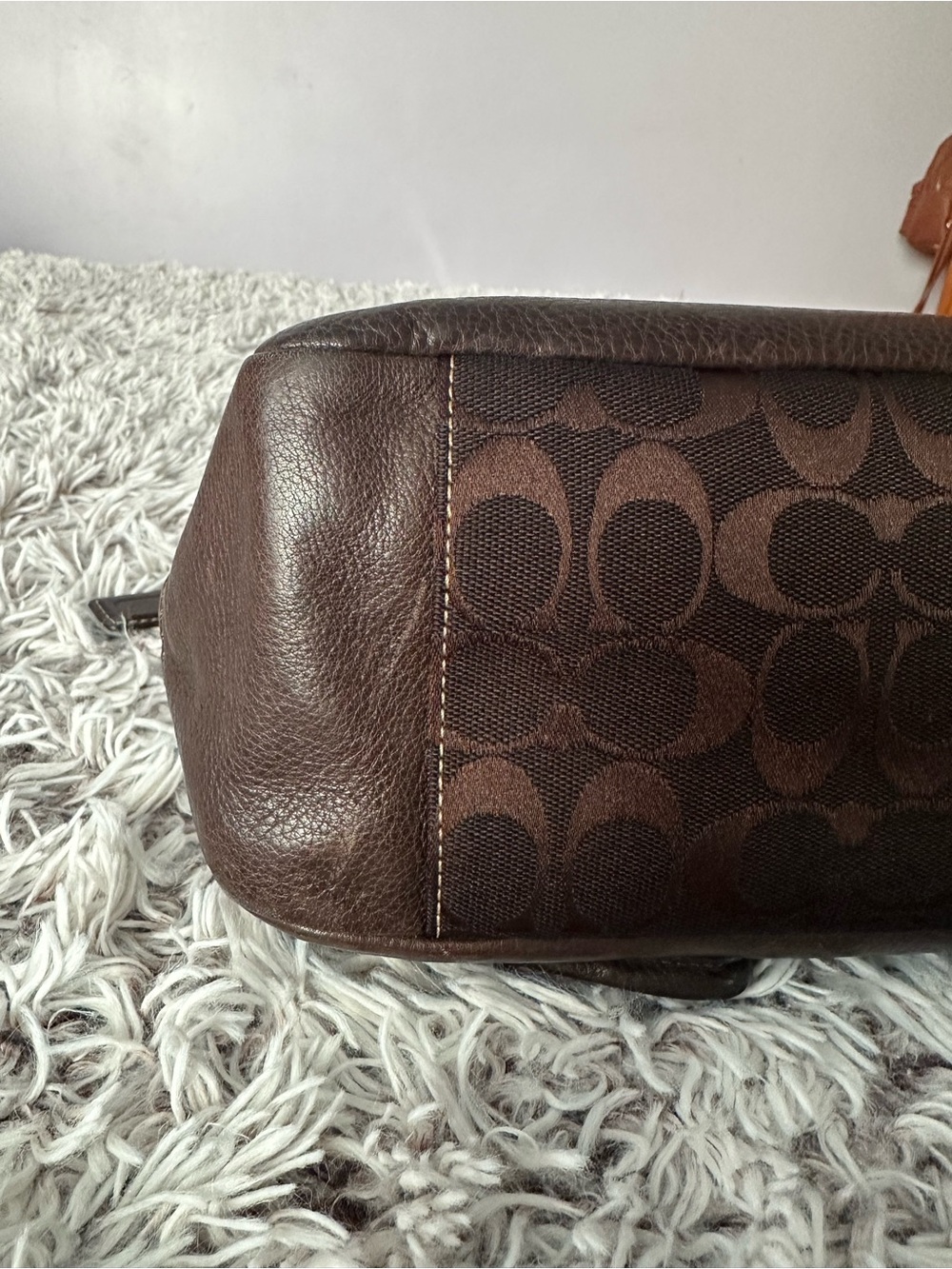 Coach Brown Signature Canvas Shoulder Bag with Brass Hardware - Picture 5 of 8